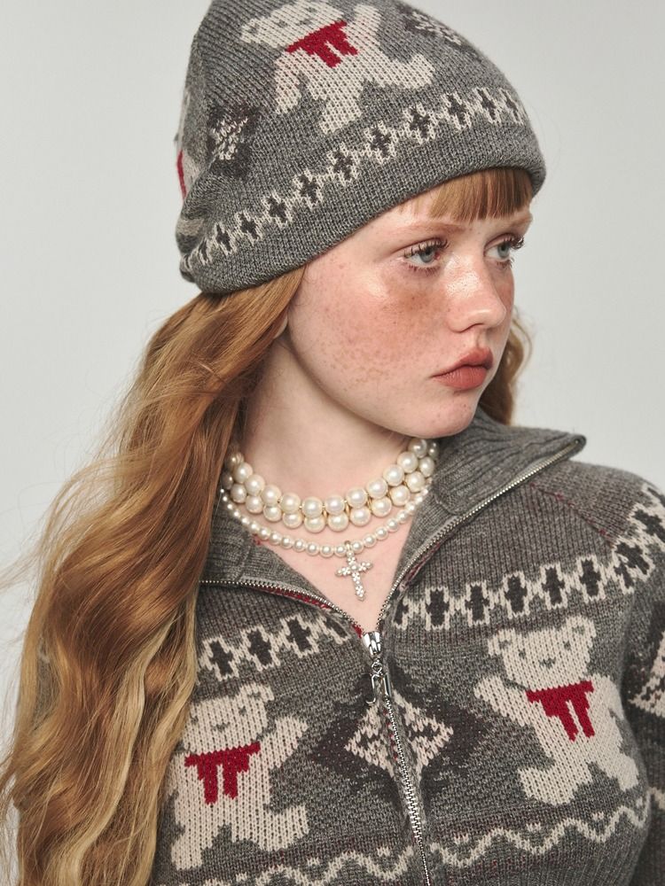 Niche retro jacquard bear knit cap【s0000004736】