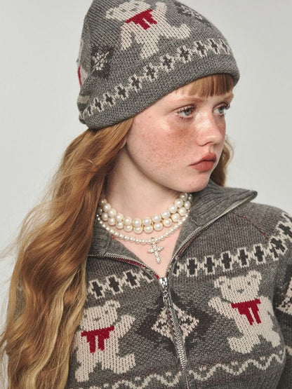 Niche retro jacquard bear knit cap【s0000004736】