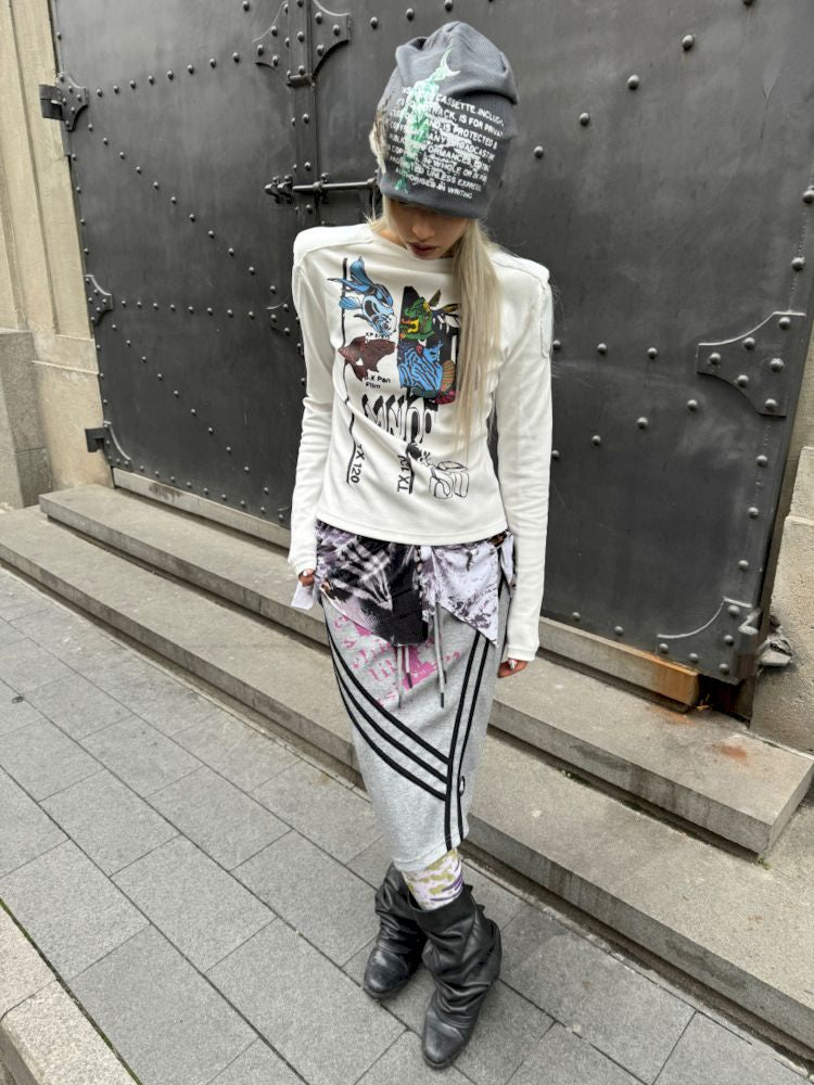 Printed Shaped Shoulder Design Bottom Long Sleeve【s0000007657】