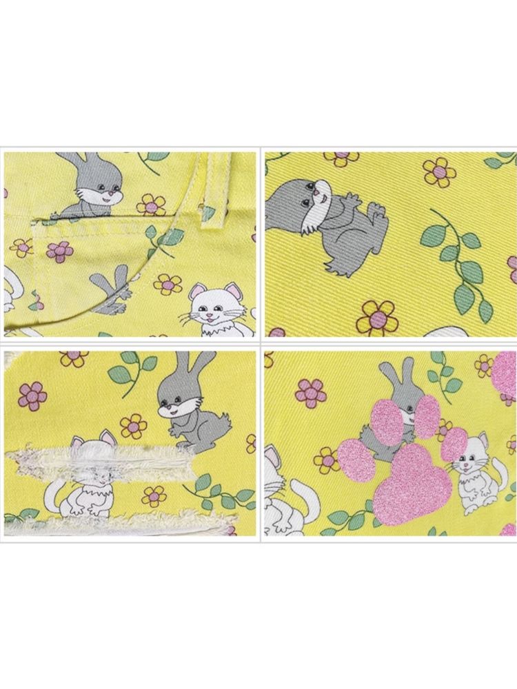 Cat Rabbit Printed Ripped Jeans【s0000008983】