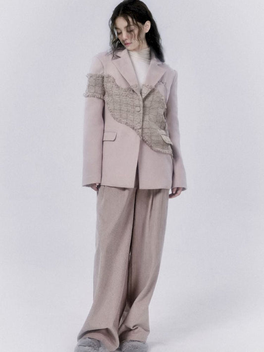 Pink Loose Small Fragrance Splicing Blazer 【s0000007797】
