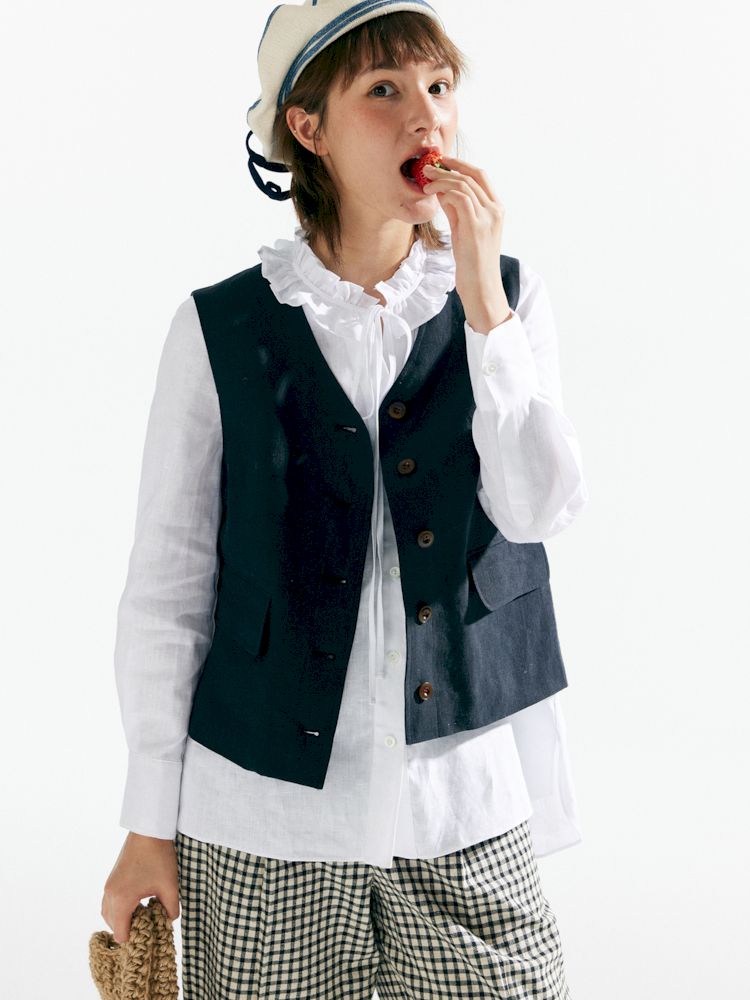 Retro Casual V-neck Linen Vest Jacket【s0000007627】