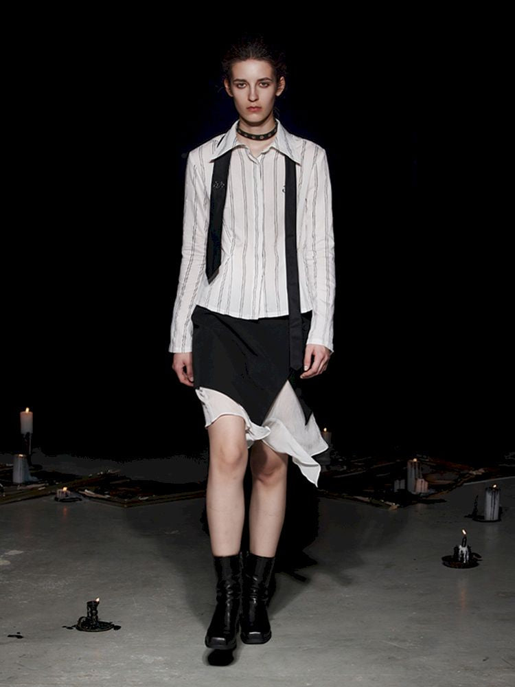 Lace Color Clash Natural Waist Half Skirt【s0000005500】