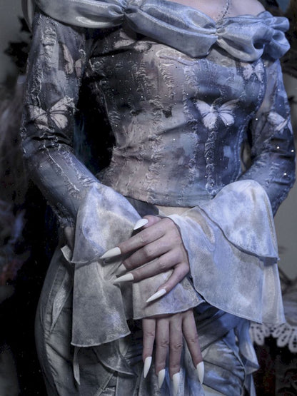 Gothic Butterfly Neck Bottom Top【s0000010039】