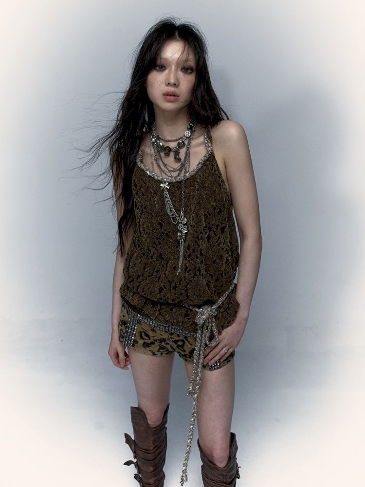 Slouchy Old Hollowed Out Loose Flocked Lace Vest【s0000008134】