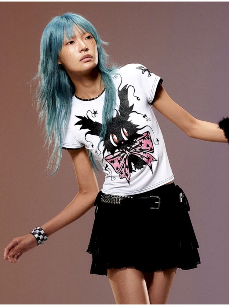 Magic Bunny Glitter Print T-Shirt【s0000008979】