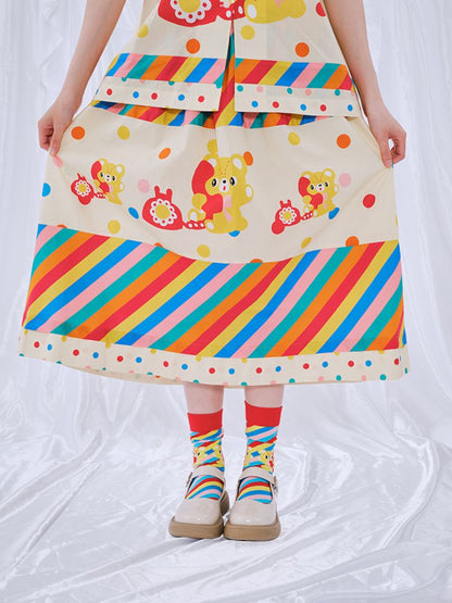 Rainbow Diary Printed Patchwork Half Skirt【s0000009101】