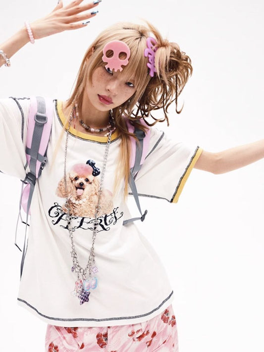Poodle print loose fit t-shirt【s0000008222】