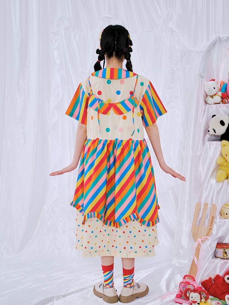 Rainbow Diary Printed Halter Dress【s0000009103】