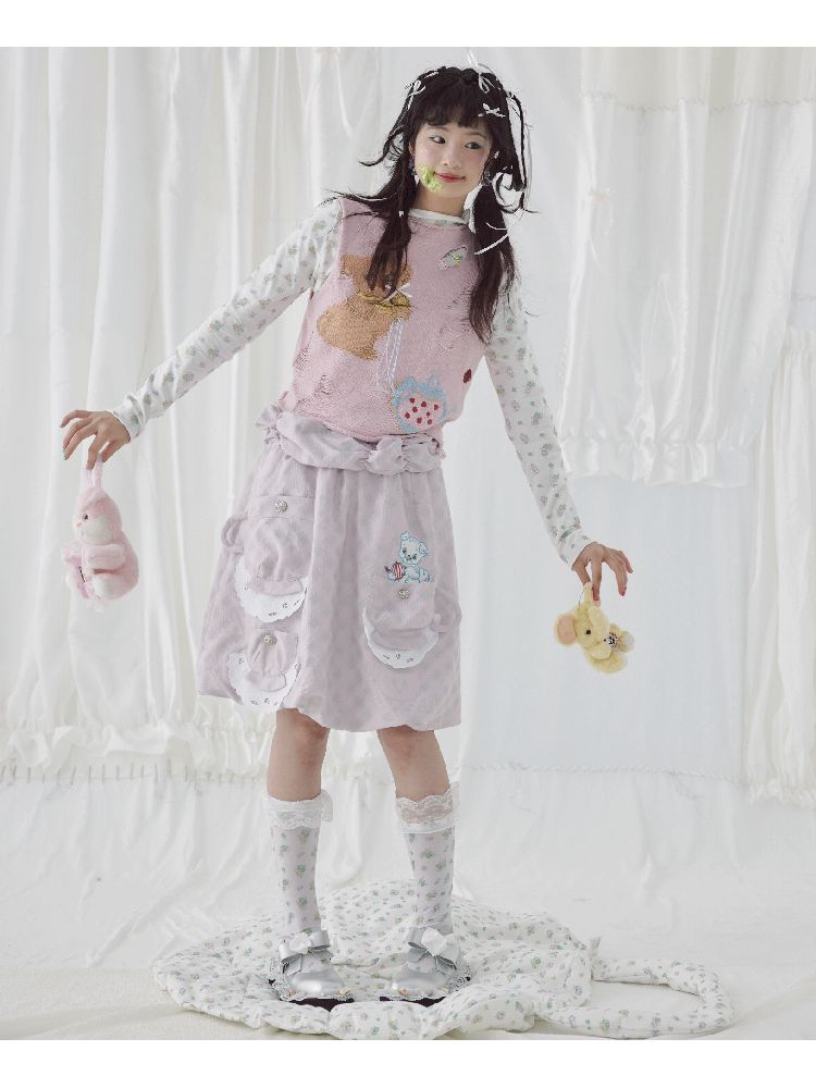 Teacup Cute Two-Tone Halter Skirt【s0000004644】