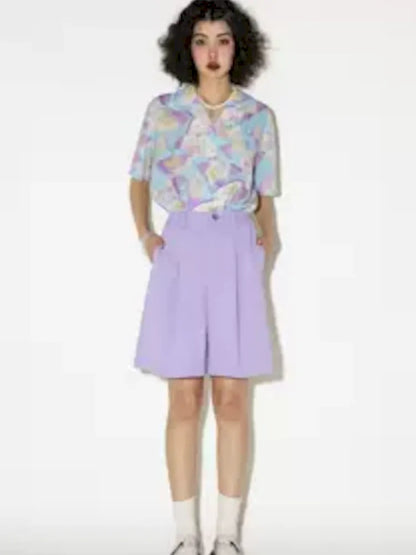 Fan Print Casual Cool Feeling Loose Short Sleeve Shirt【s0000008833】