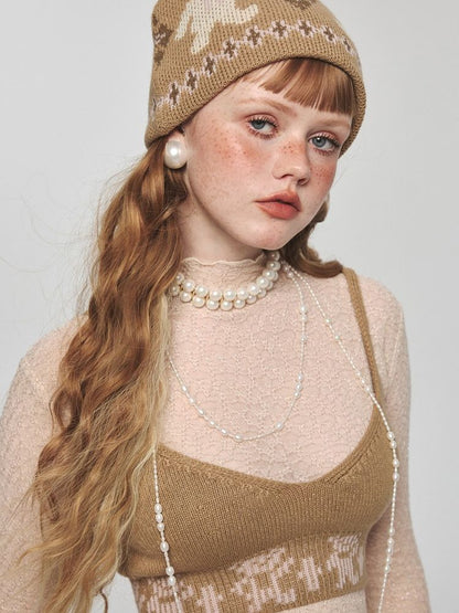 Niche retro jacquard bear knit cap【s0000004736】