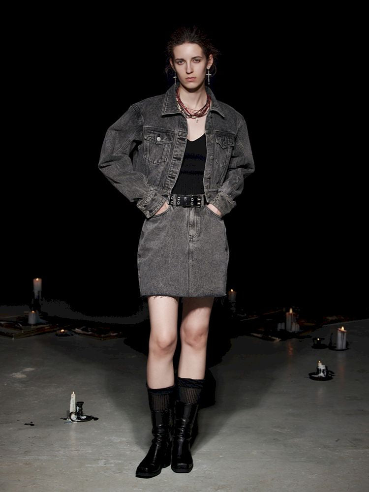 Fried Color buttons super silhouette lapel denim jacket【s0000005494】