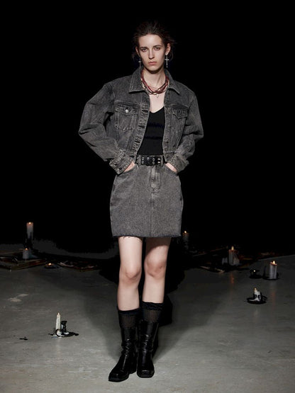 Fried Color buttons super silhouette lapel denim jacket【s0000005494】