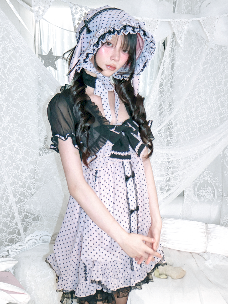 Rabbit ear polka dot bonnet hat【s0000012691】