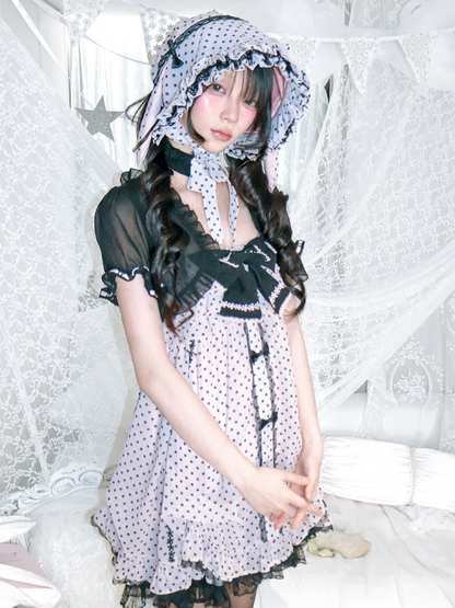 Rabbit ear polka dot bonnet hat【s0000012691】