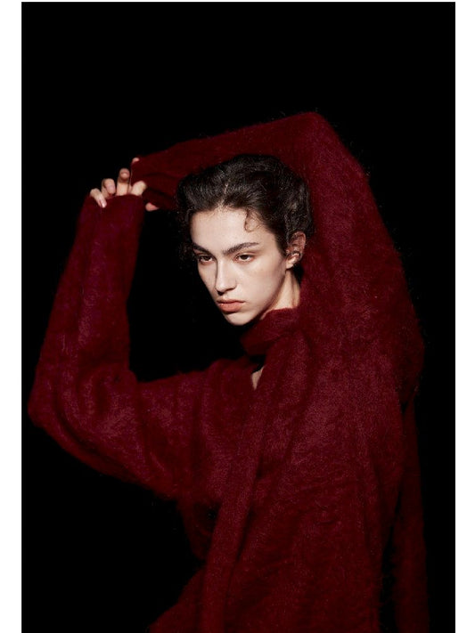 Loose V-Neck Wool Sweater with Scarf【s0000005478】