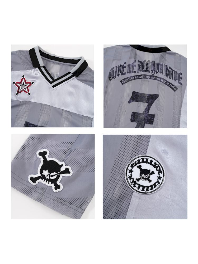 Satin Patchwork Street Oversize Jersey T-Shirt【s0000008498】