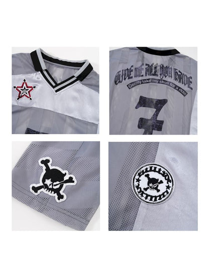 Satin Patchwork Street Oversize Jersey T-Shirt【s0000008498】