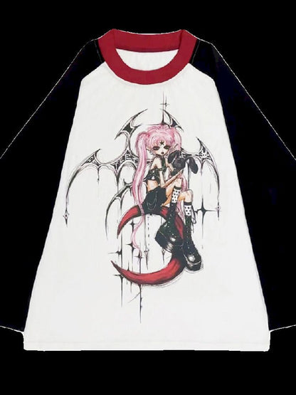 Witch Print T-Shirt with Placket Sleeve【s0000005020】