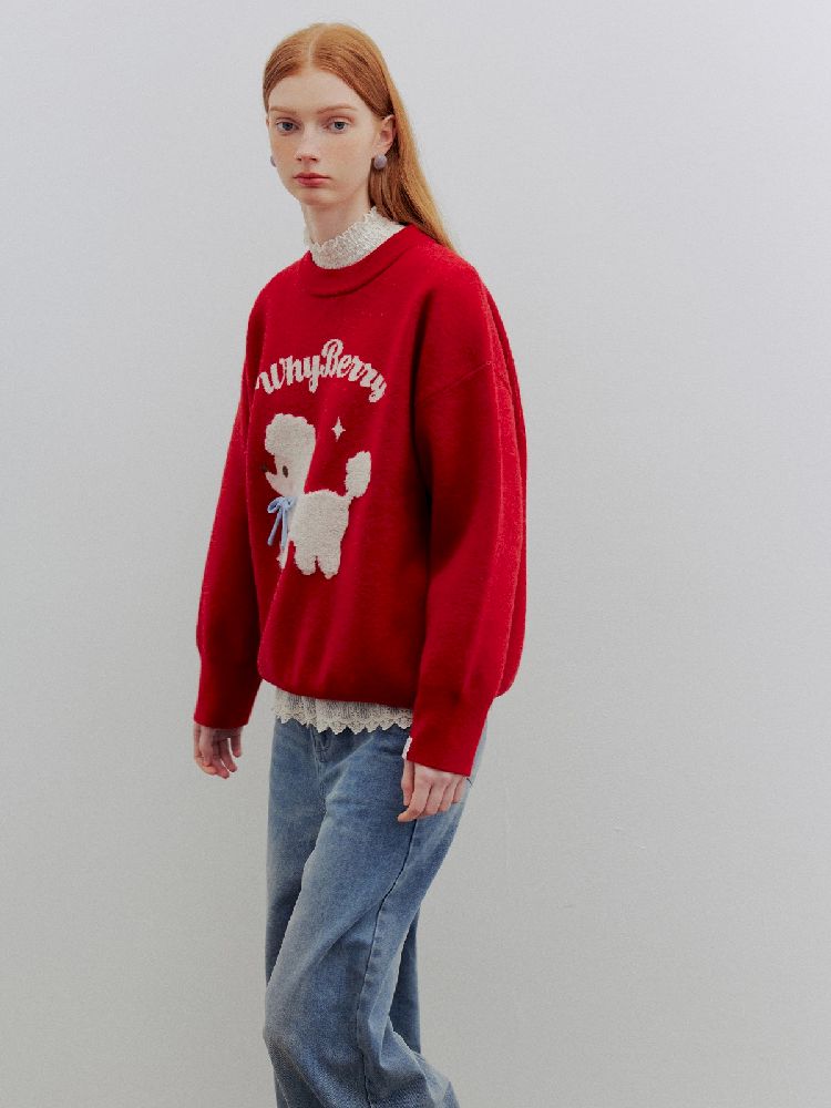 Red puppy cartoon sweater【s0000005778】