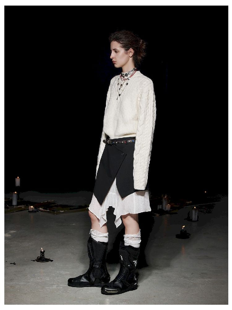 Lace Color Clash Natural Waist Half Skirt【s0000005500】