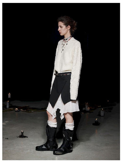 Lace Color Clash Natural Waist Half Skirt【s0000005500】