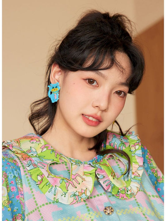 Cat and dog acrylic asymmetrical retro cute earrings【s0000007314】