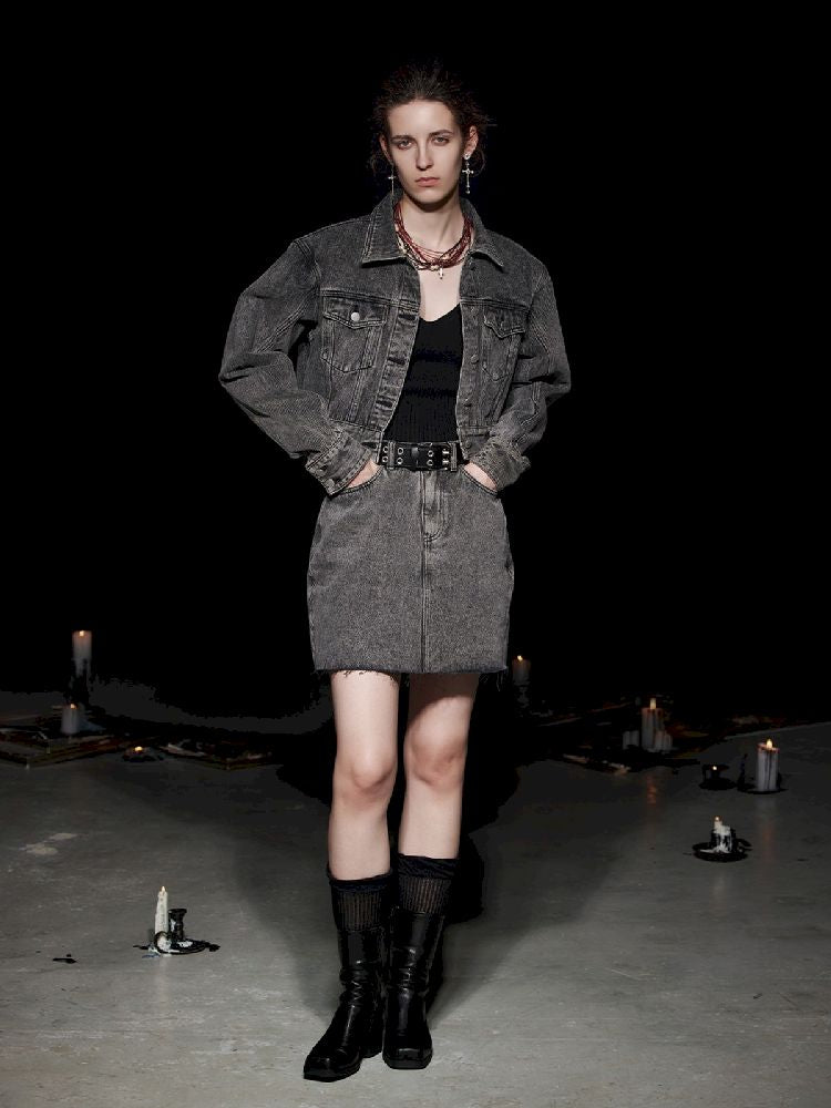 Fried Color Heavy Raw Edge Short Denim Skirt【s0000005493】