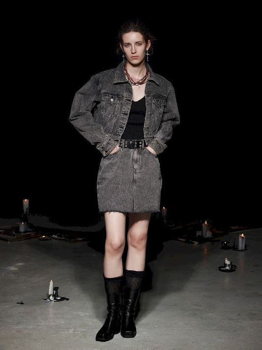 Fried Color Heavy Raw Edge Short Denim Skirt【s0000005493】