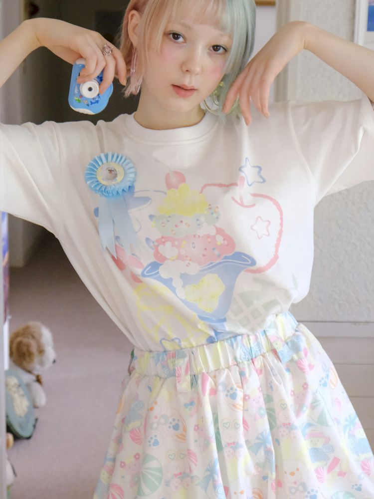 White Cartoon Printed Girls Short Sleeve T-Shirt【s0000009089】