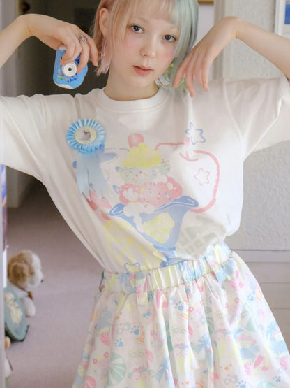 White Cartoon Printed Girls Short Sleeve T-Shirt【s0000009089】