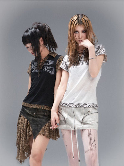 Polo Neck Collision Color Short Sleeve Top【s0000008468】