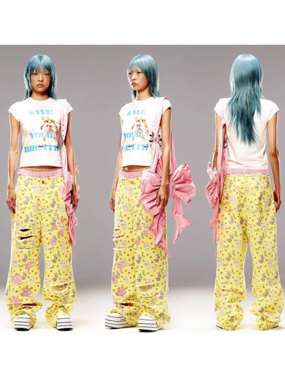 Cat Rabbit Printed Ripped Jeans【s0000008983】