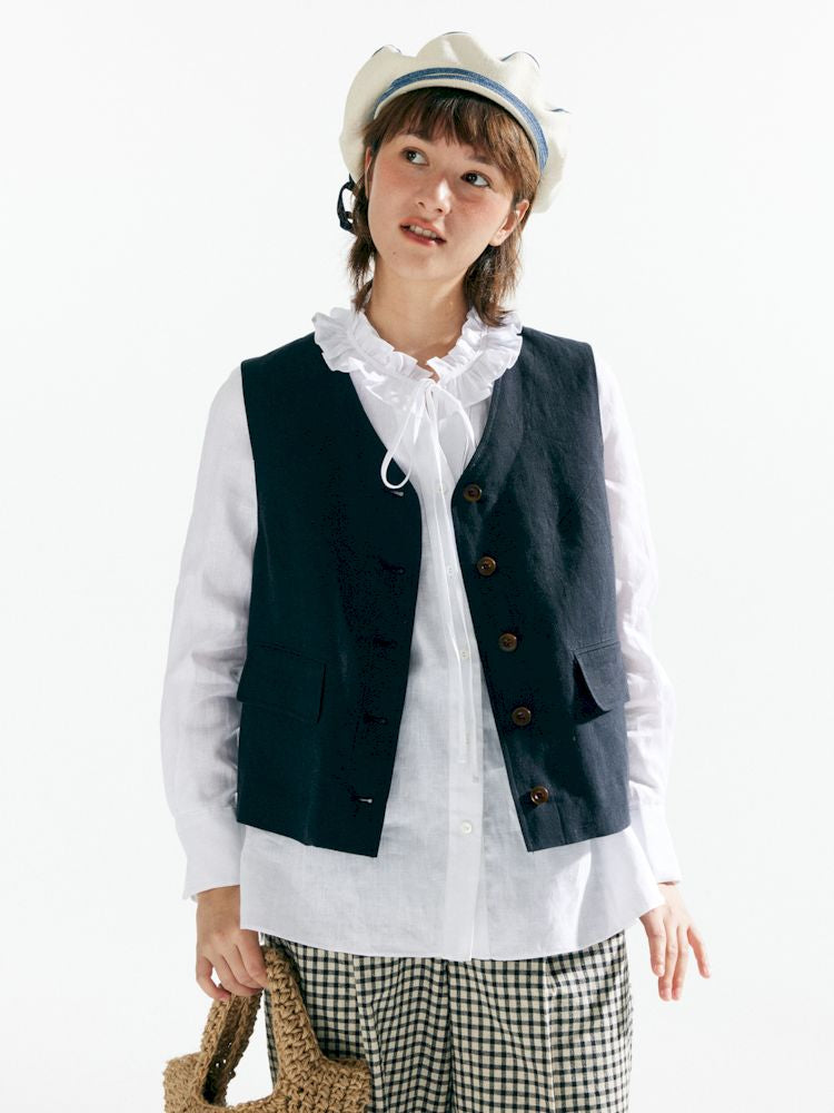 Retro Casual V-neck Linen Vest Jacket【s0000007627】