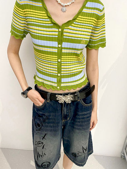 Flight to Berlin" Knit Short Sleeve Cardigan【s0000008868】"