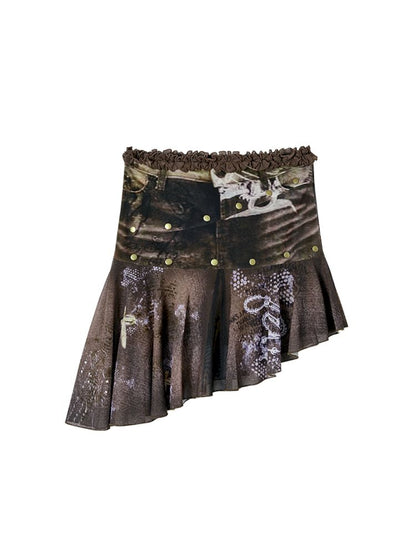 Irregular Printed Mesh Low Waist Stretch Half Skirt【s0000009745】