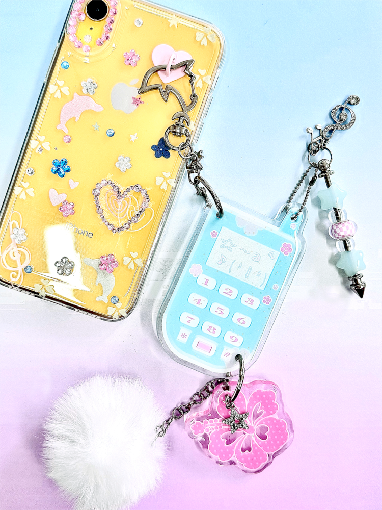 Fuchsia Flower Phone Glitter Drip Hanging【s0000012664】