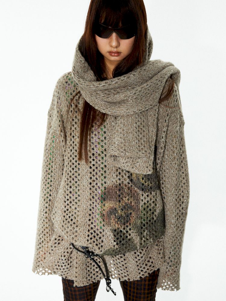 Large Mesh Openwork Knitted Scarf【s0000006265】