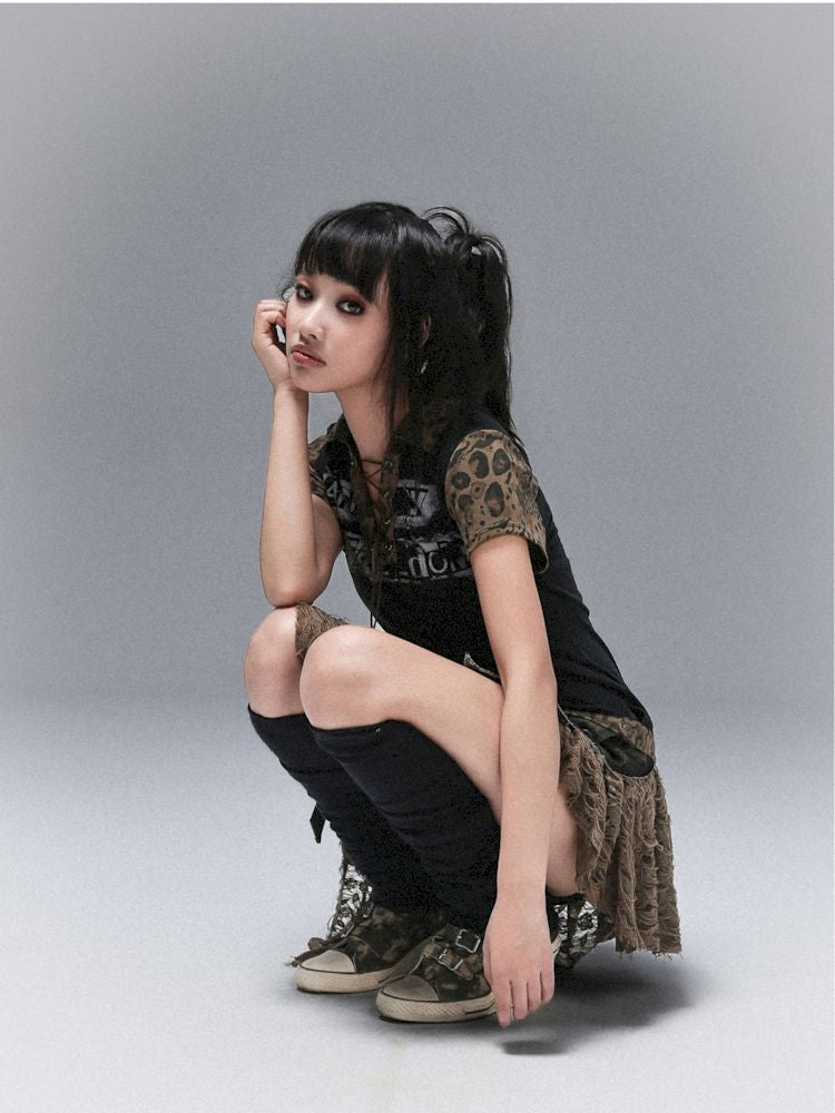 Polo Neck Collision Color Short Sleeve Top【s0000008468】