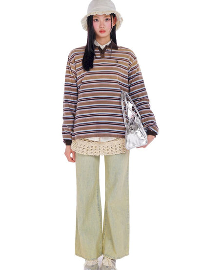 POLO Neck Embroidered Label Long Sleeve T-Shirt【s0000008585】