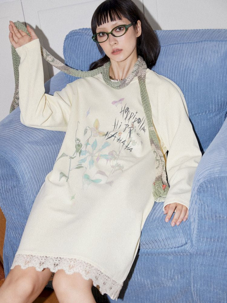 Printed Loose Casual Long Sleeve T-Shirt Dress【s0000010098】