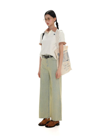 Butterfly M Embroidery Hole Breaking Short Sleeve Polo Shirt【s0000008659】