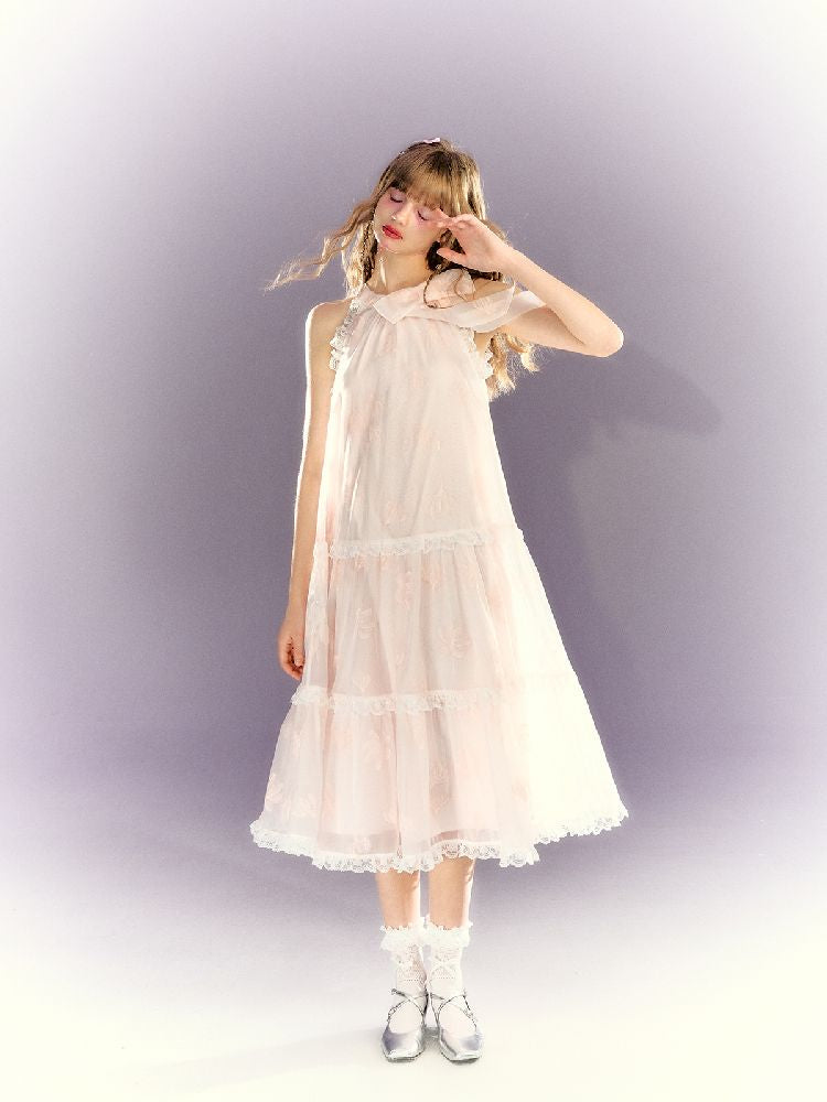 Lace Hanging Neck Long Loose Dress【s0000009316】