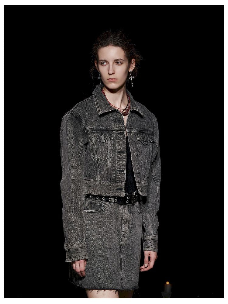 Fried Color buttons super silhouette lapel denim jacket【s0000005494】