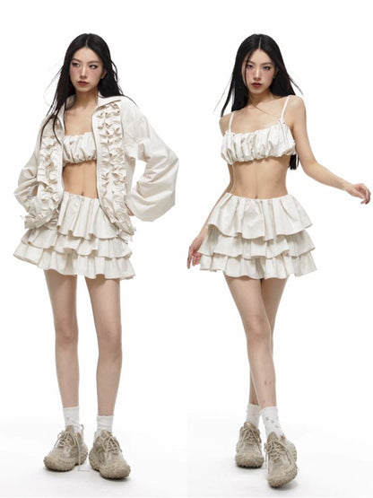 Pleated Stretch Cami Ruffle Cake Dress Set【s0000009589】