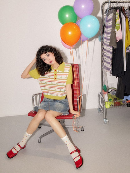 Classic Retro Polo Neck Short Sleeve T-Shirt【s0000008857】