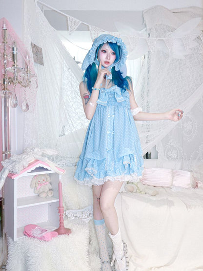 Rabbit ear polka dot bonnet hat【s0000012691】