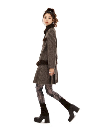 Tweed Single Breasted Coat Jacket Pleated Skirt【s0000006257】