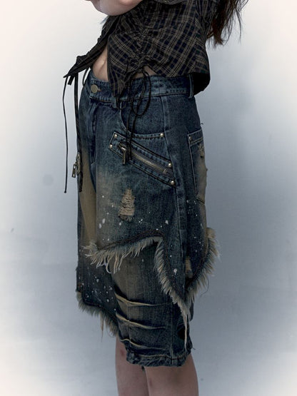 Punk street washed and worn wide-leg jeans【s0000008127】